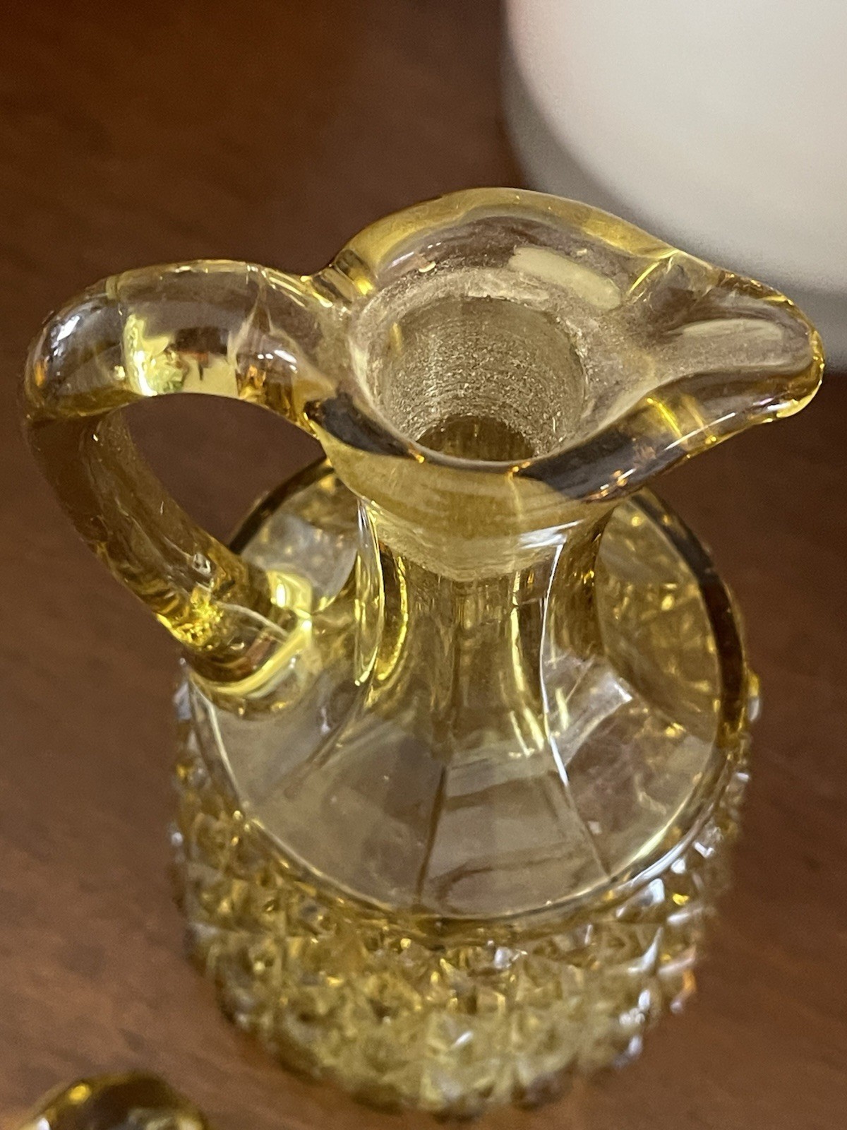 Antique Eapg Central Glass Co Yellow Amber Diamond Pattern Glass Cruet