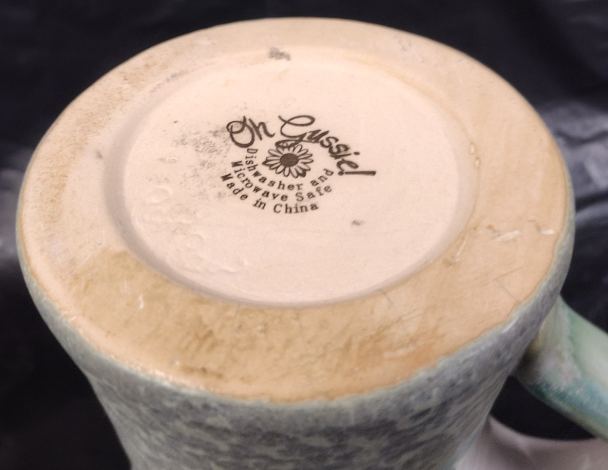 Oh Gussie! Paw Paw Cup Mug Pottery Sage Green Off White 5″ Tall Stoneware Mug