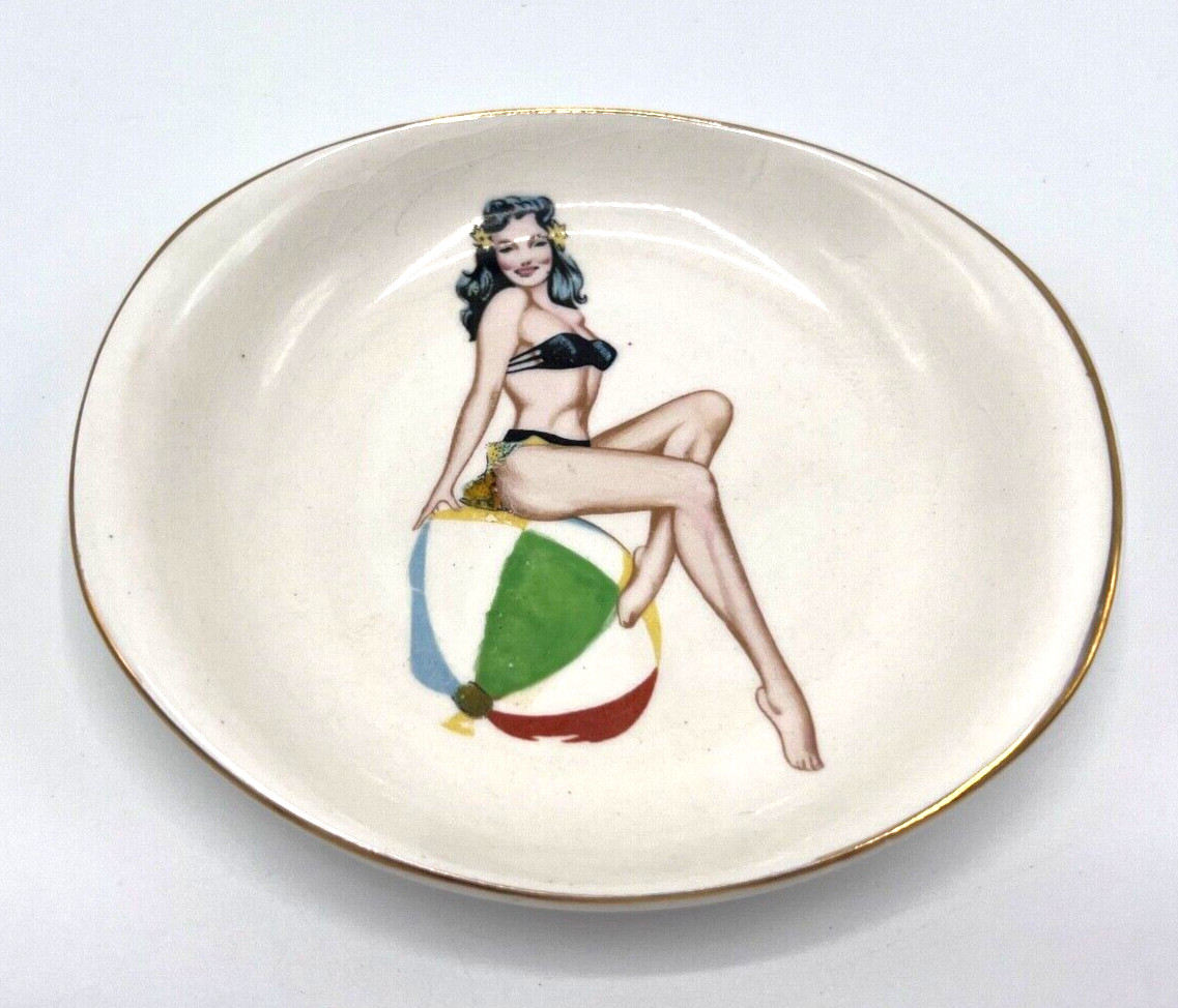 1950s British Anchor Pottery Bikini Girl Trinket Dish, Vintage Glamour Pin-up #B