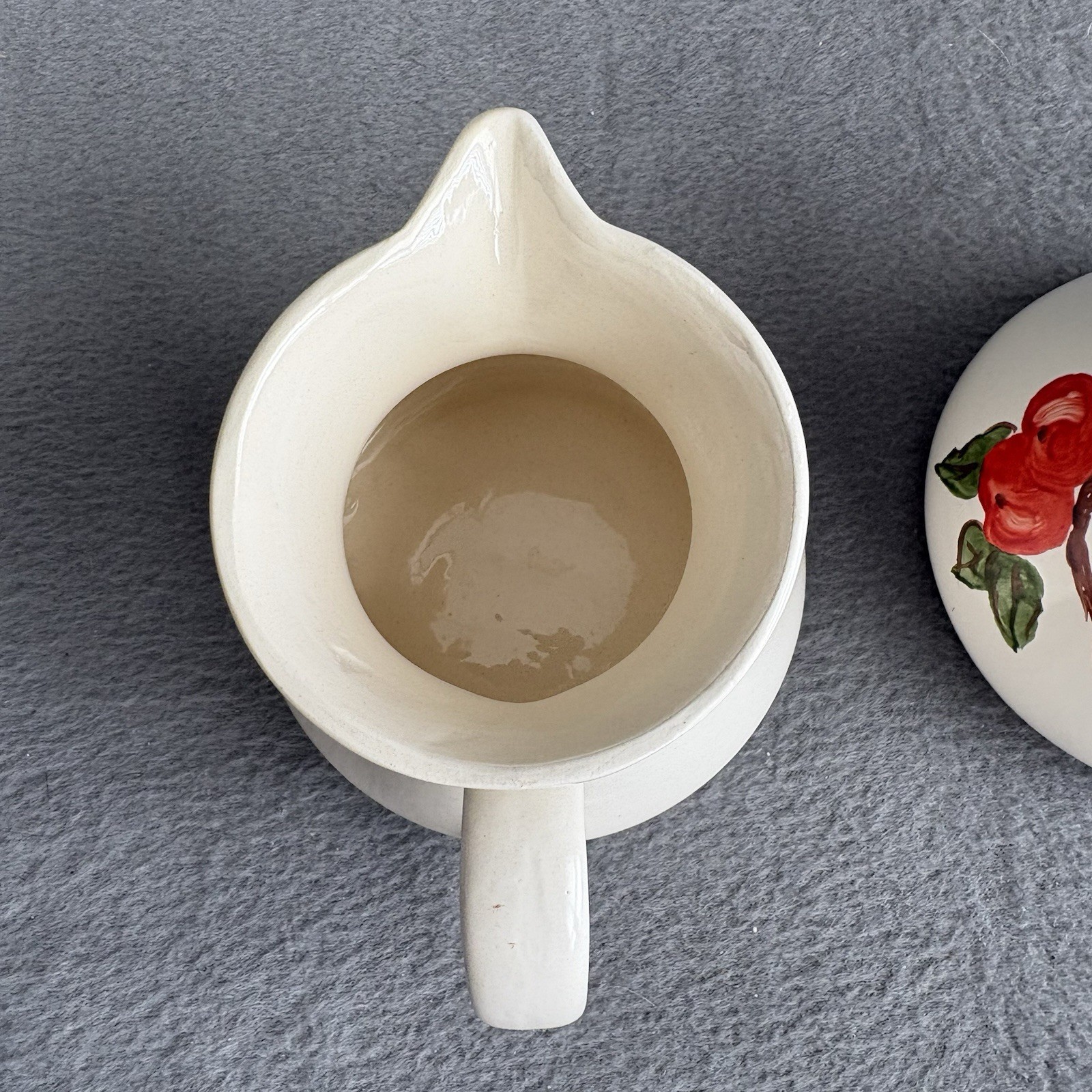 Apple Red Cream And Sugar Set Hand painted Vintage Dinnerware MCM Handmade