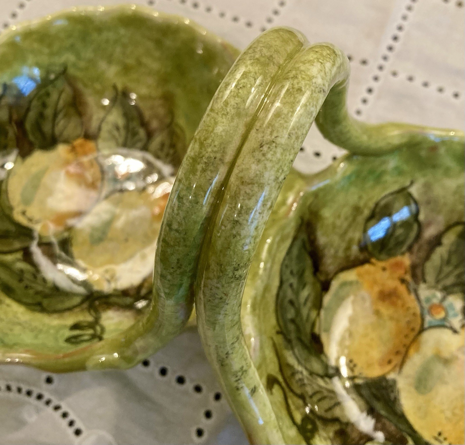 Italian Majolica Double Sided Bon Bon Serving Dish Lemons Creazioni D’arte