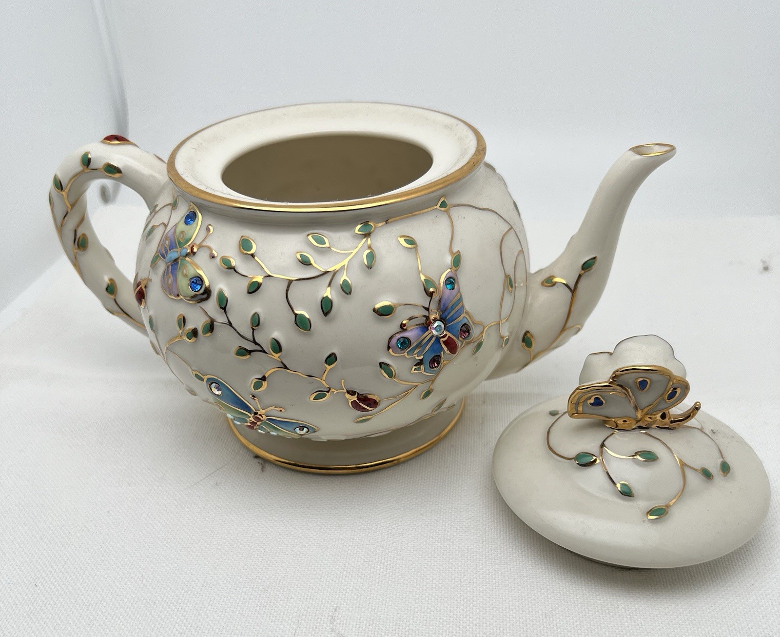 Vintage Lenox Summer Enchantment Teapot Handcrafted 24k Gold Parvaneh Holloway