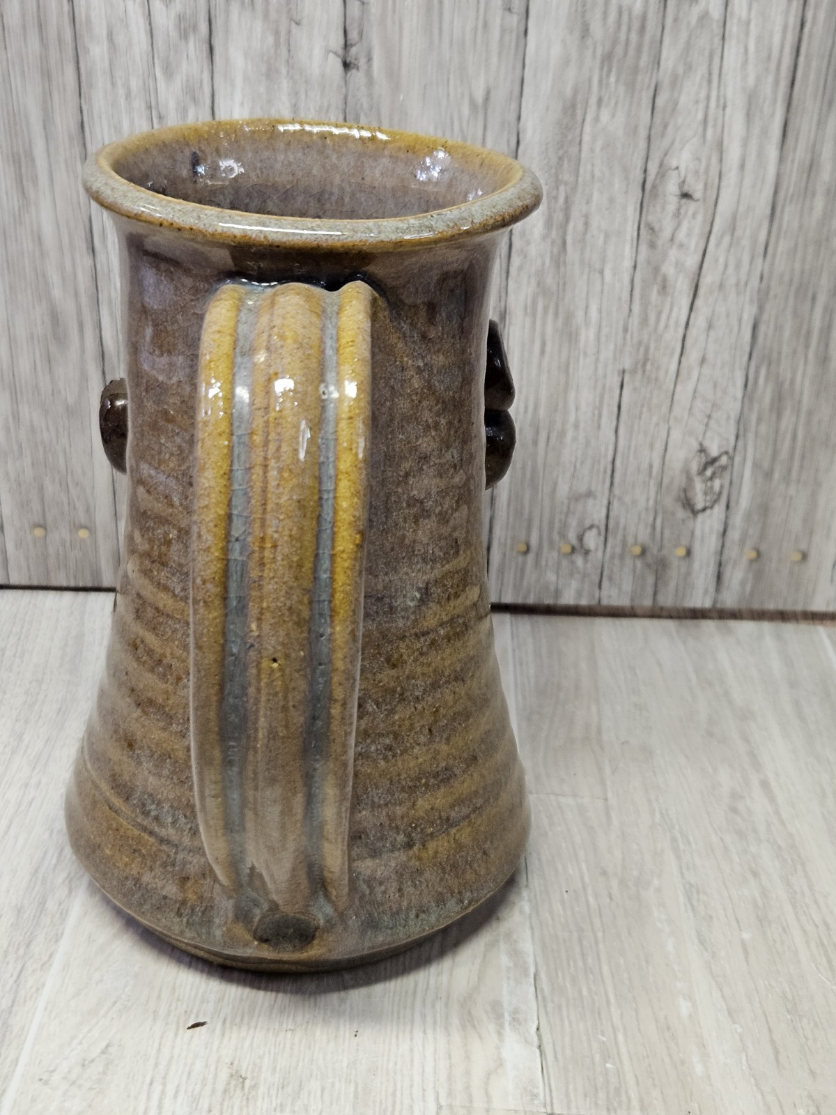 Vtg Mark Hines Studio Pottery Funny Face Mug OOAK Mid 1980s Signed K Ugly Face