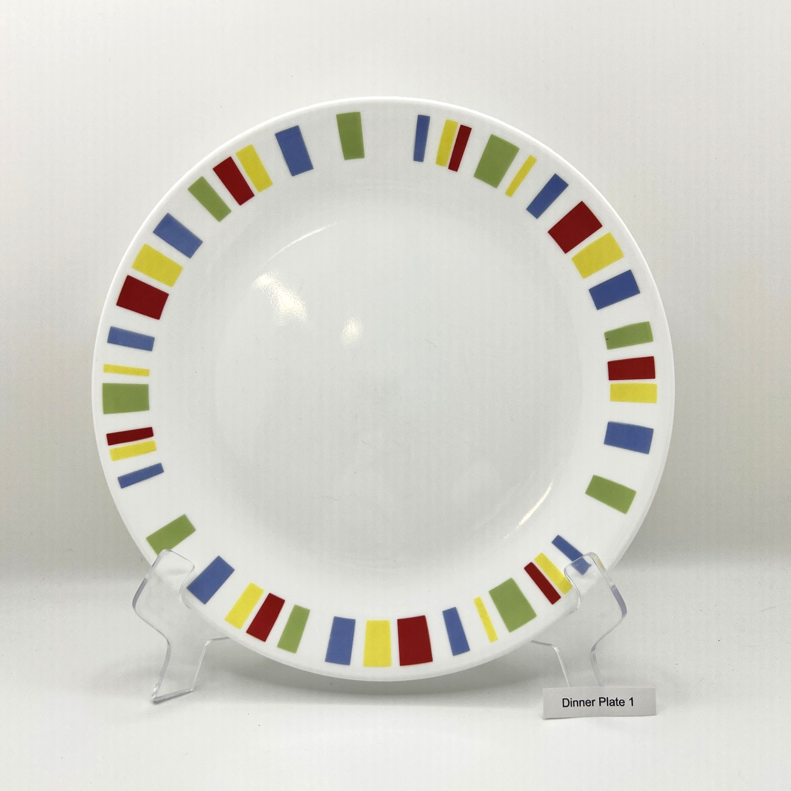 Corelle Memphis Dinner Plates Colorful Geometric Blocks 10.25” Set of 4