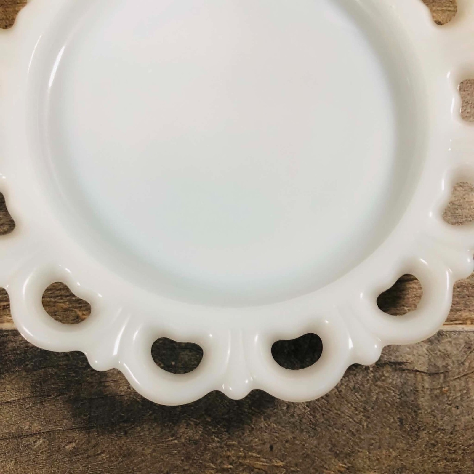 Vintage Anchor Hocking Milk Glass Open Lace Heart Border Plates Set of 5
