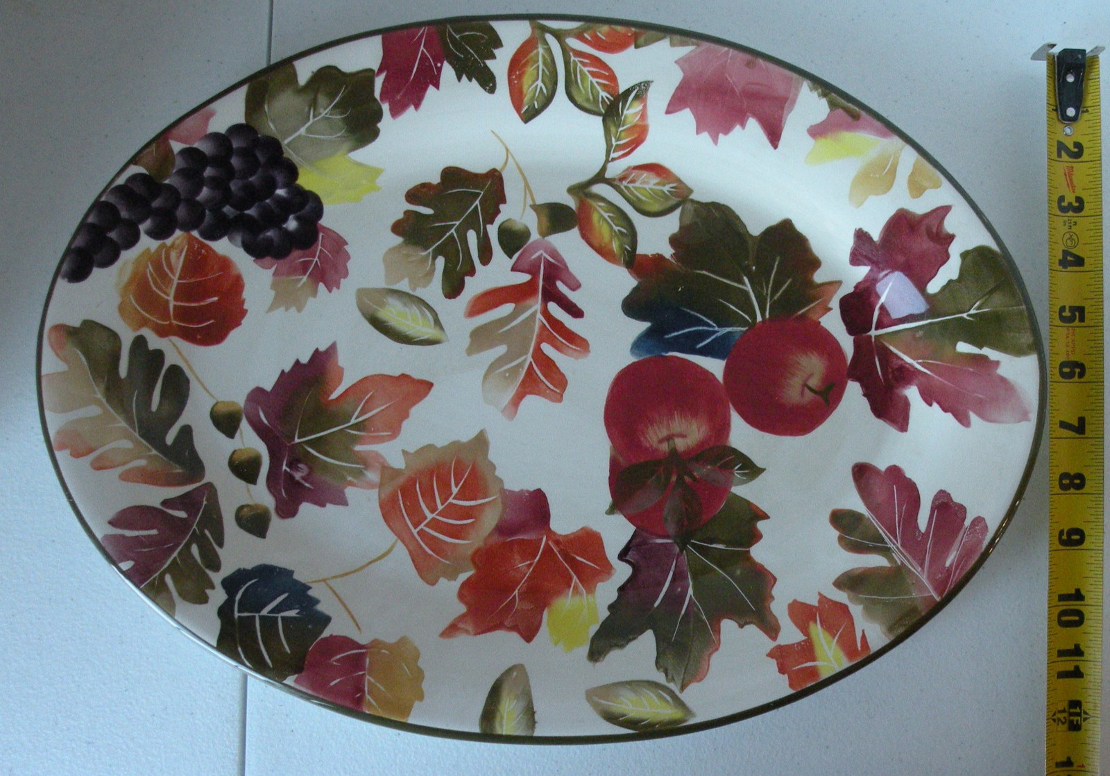 WCL Pottery Fruit and Leaves Serving Platter 17 inches x 12.5 inches Oval