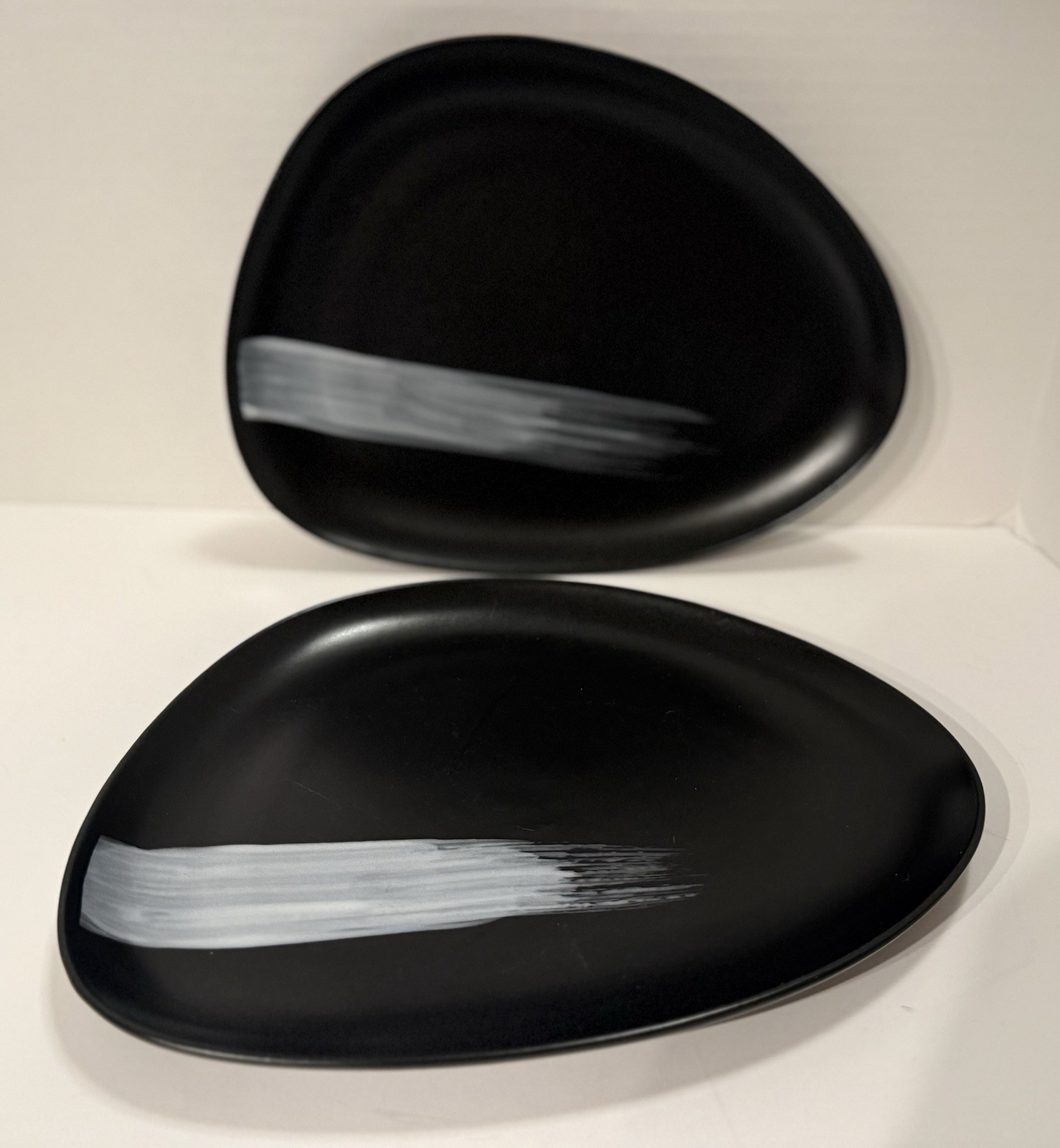 Dinner Plates White/Gray Brushstroke Asymmetrical 8-3/4”x 11-1/4” Platter (2)