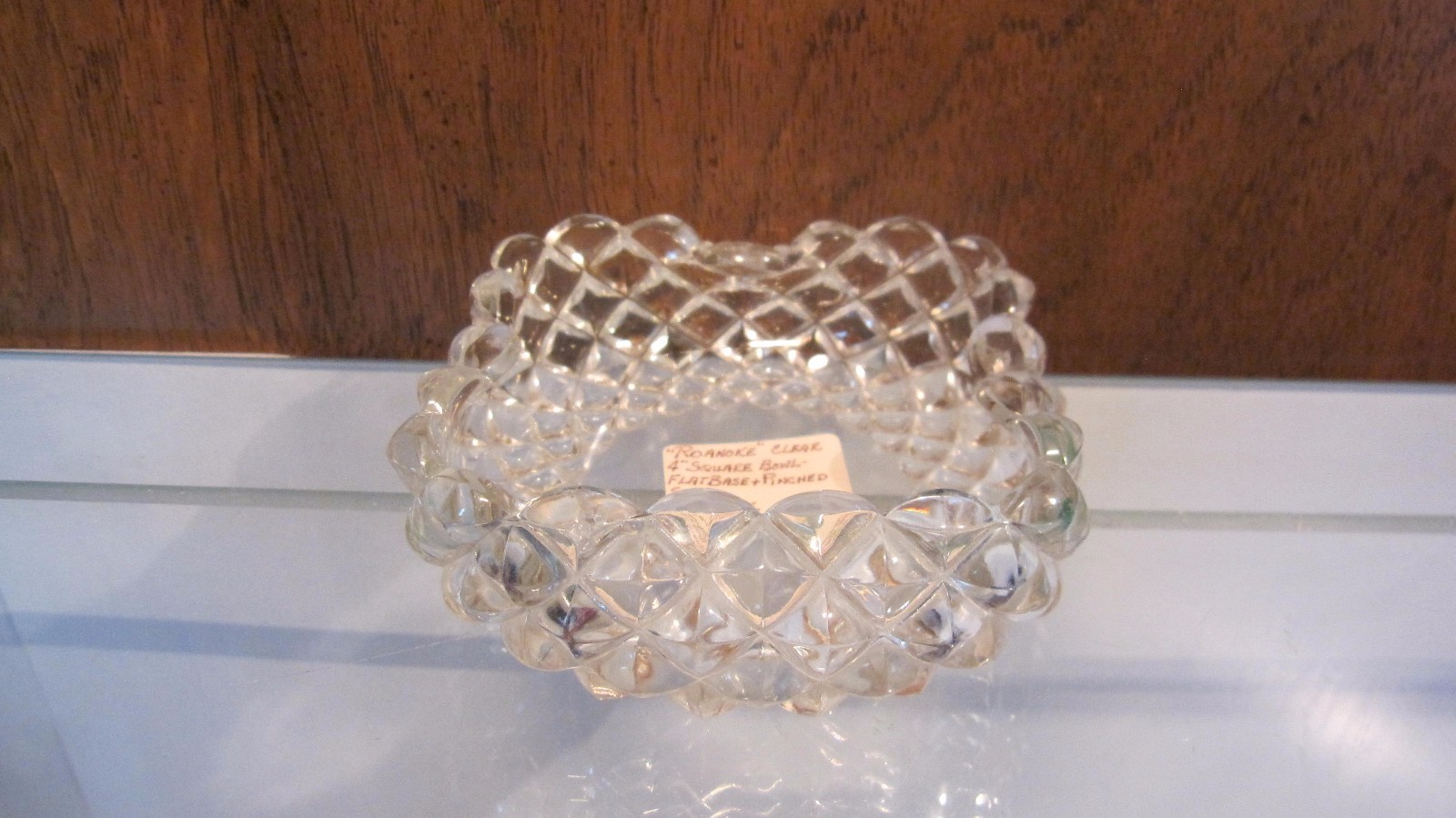 EAPG ☆ Set of 2 ☆ Roanoke Clear Berry Bowl Pinched Sides ☆ ca 1890 ☆ 4″ Square