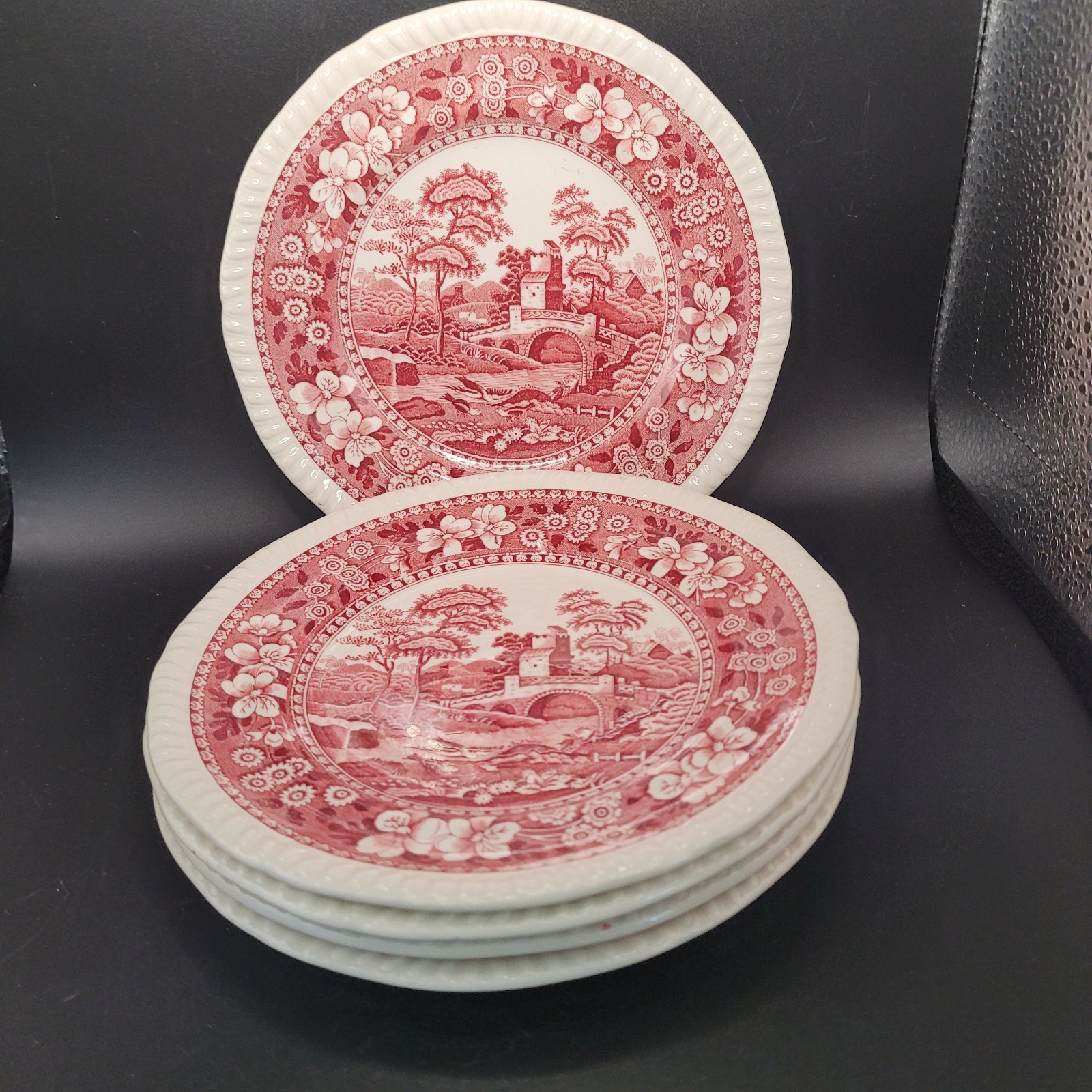 Set of 5 Copeland Spode Tower Pink Dessert/Bread Plates Gadroon Edge 6.5 in