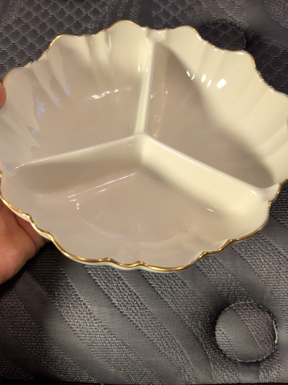 Lenox Holiday 3 Section Divided Relish Dish Ivory Gold Trim Christmas Server