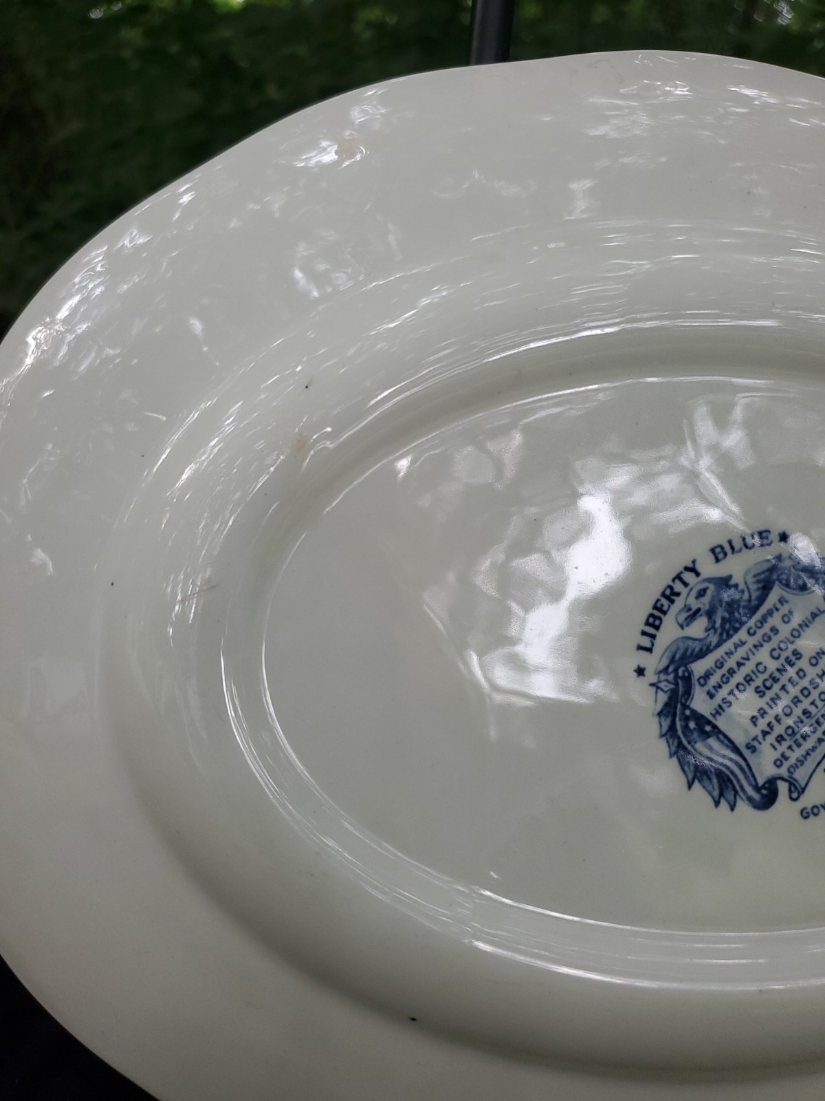 VTG Liberty Blue White Staffordshire Transferware Ironstone Oval Platter 12″