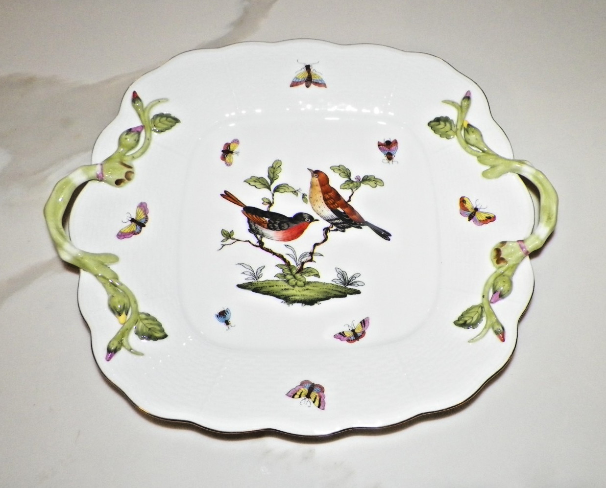 HEREND ROTHSCHILD BIRDS HANDLED TRAY 10 1/4″ x 9 1/4″