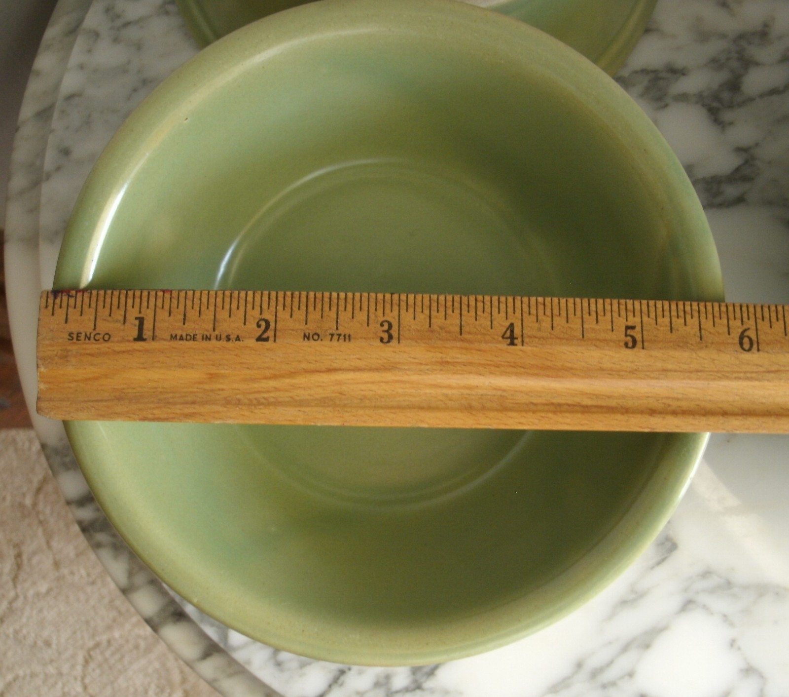 Set of FIVE Green Vintage La Solana Pottery Stoneware Oven Ware Soup Bean Bowl
