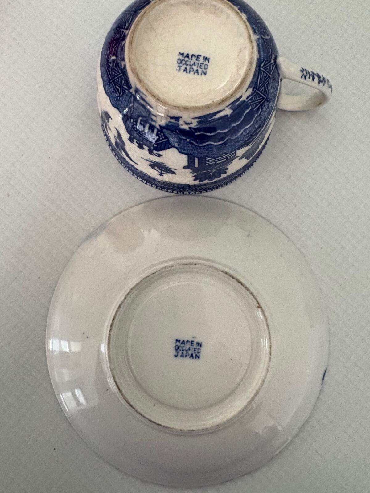Blue Willow Made in Occupied Japan Set of 2 Tea Cups & Saucers
