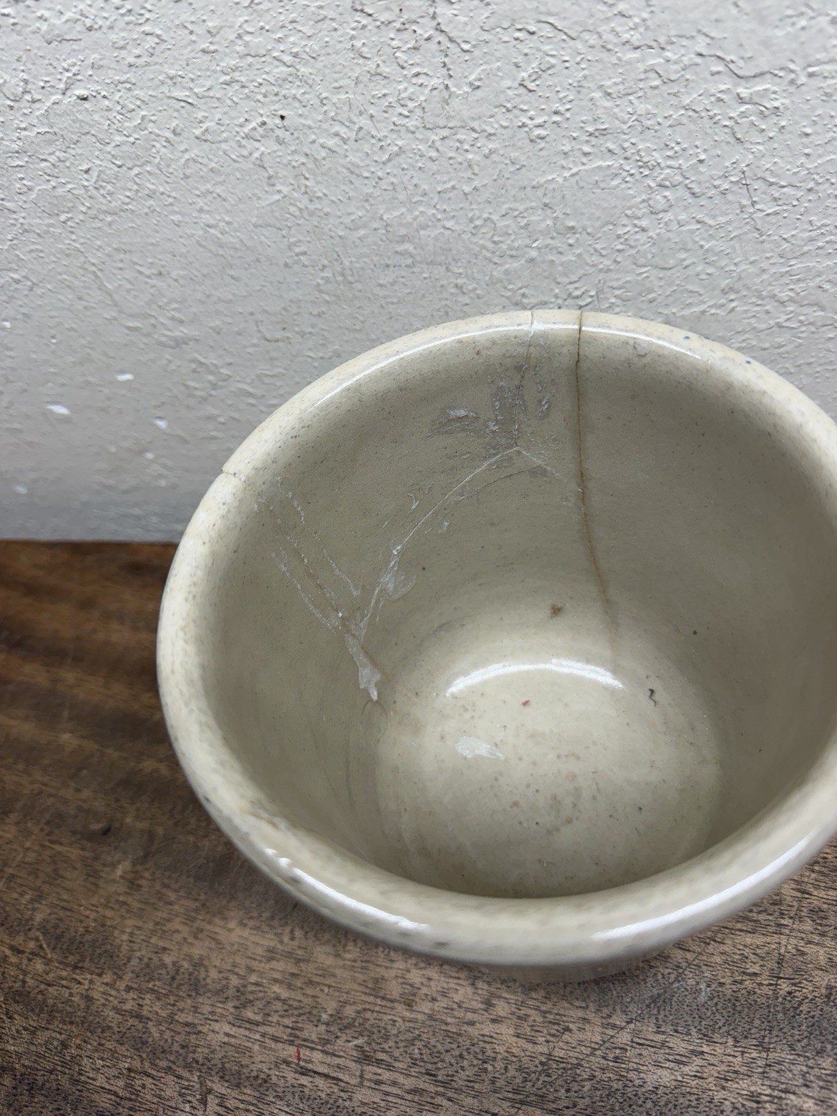 Vtg. Red Wing Pottery Beater Jar Bowl w/ Blue Stripes Ribbed 5 1/4” Tall~ Damage