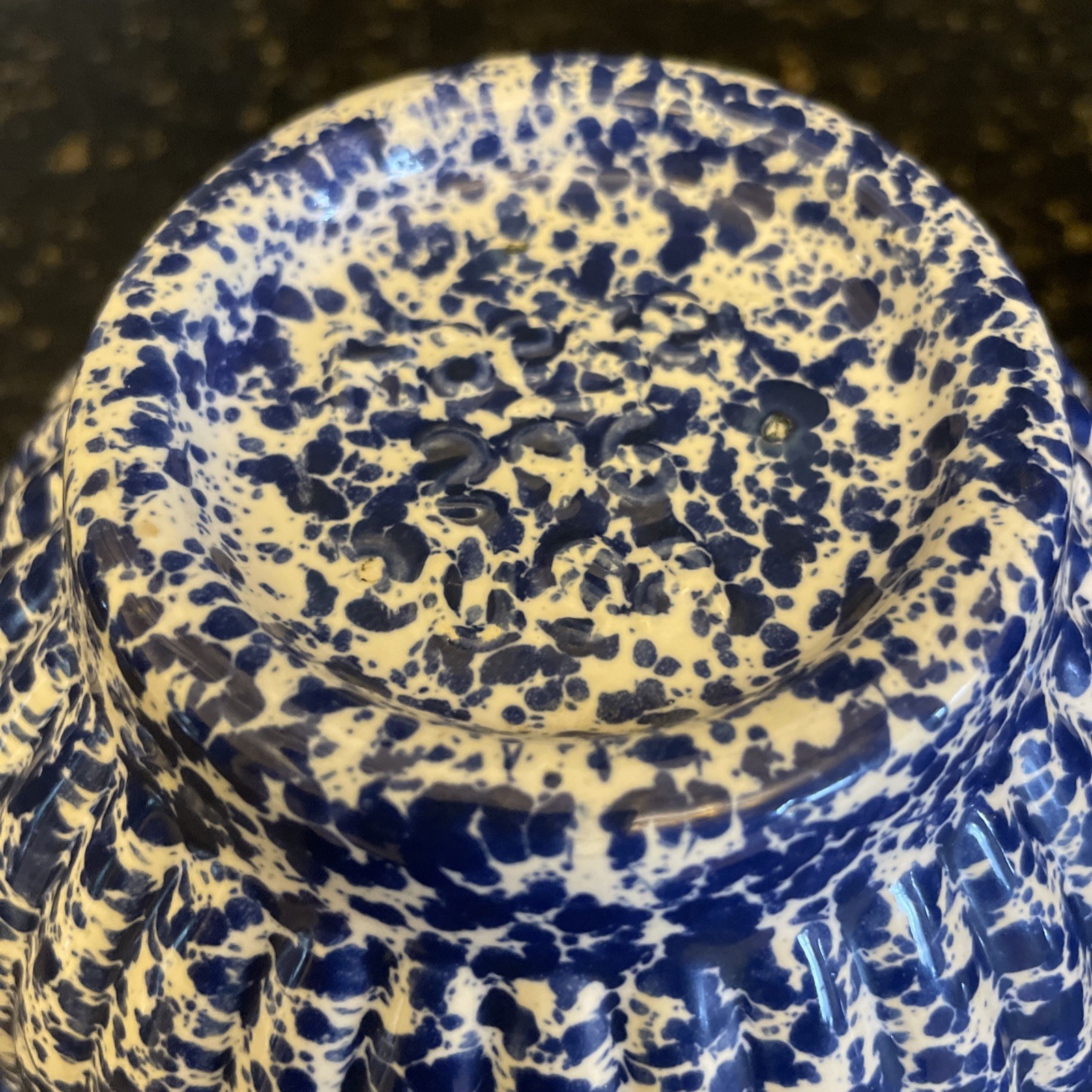 Haeger USA 296 Vintage MCM Blue And White Speckled Pottery Bowl 20 Oz Scalloped