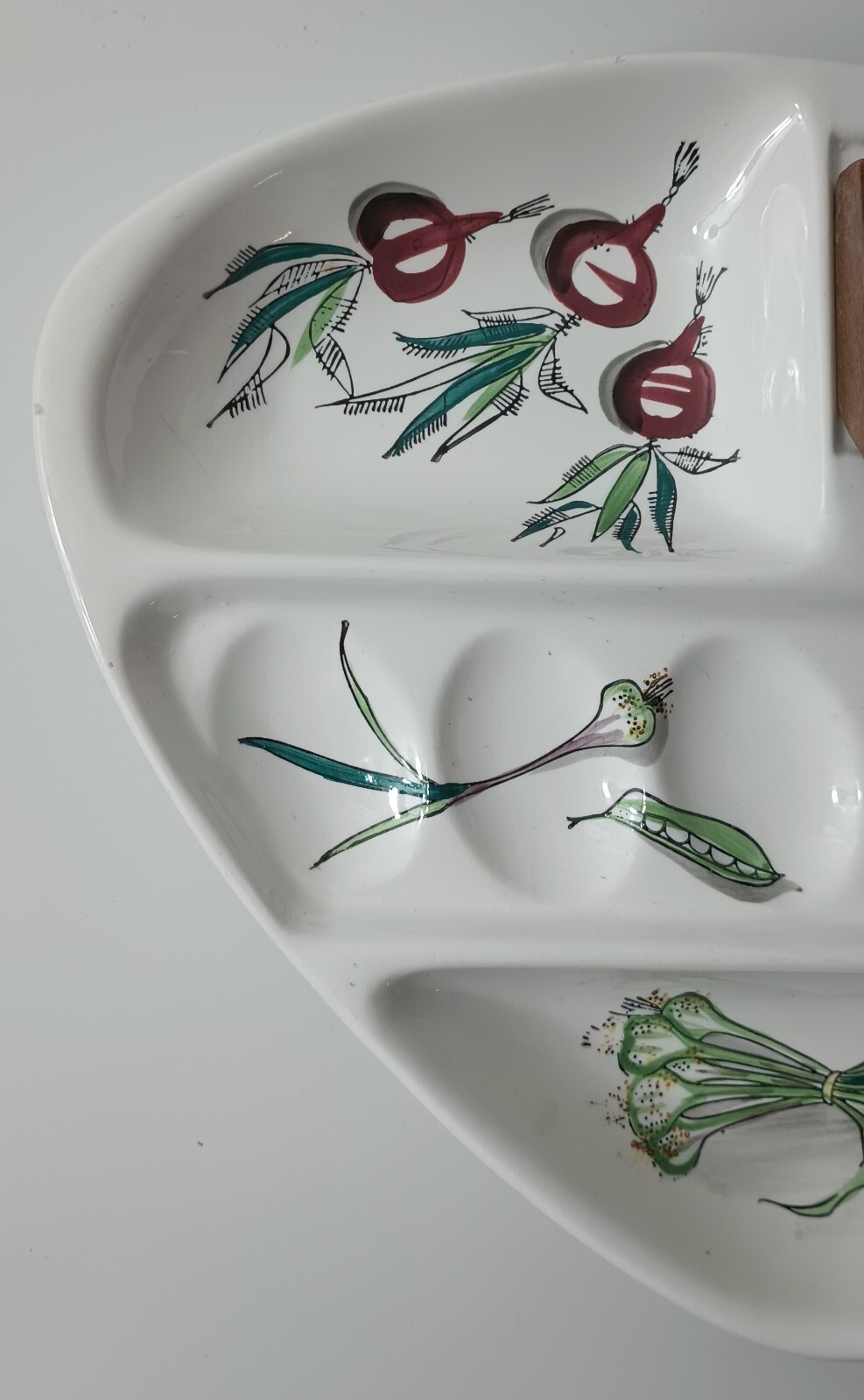 Crudité Platter Divided Serving Plate Vegetable Platter Wooden Handle MCM
