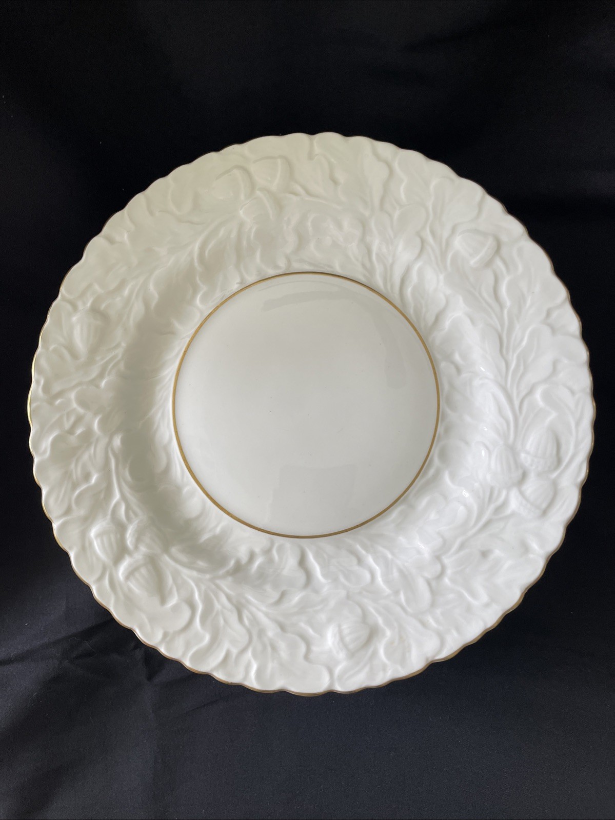 Rosina-Queens Royal Oak Salad 8 1/4” Plate White Embossed Gold Trim Fine China