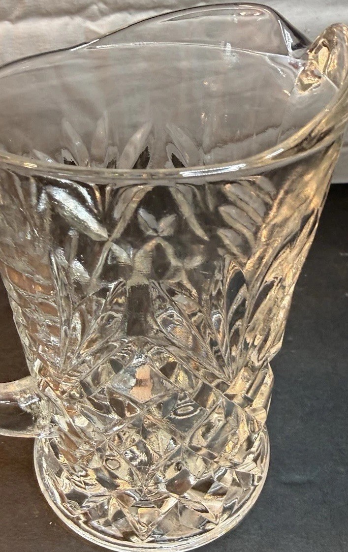 Vintage Pressed Glass Mini Pitcher 5” Starburst Diamond Pattern Clear Creamer