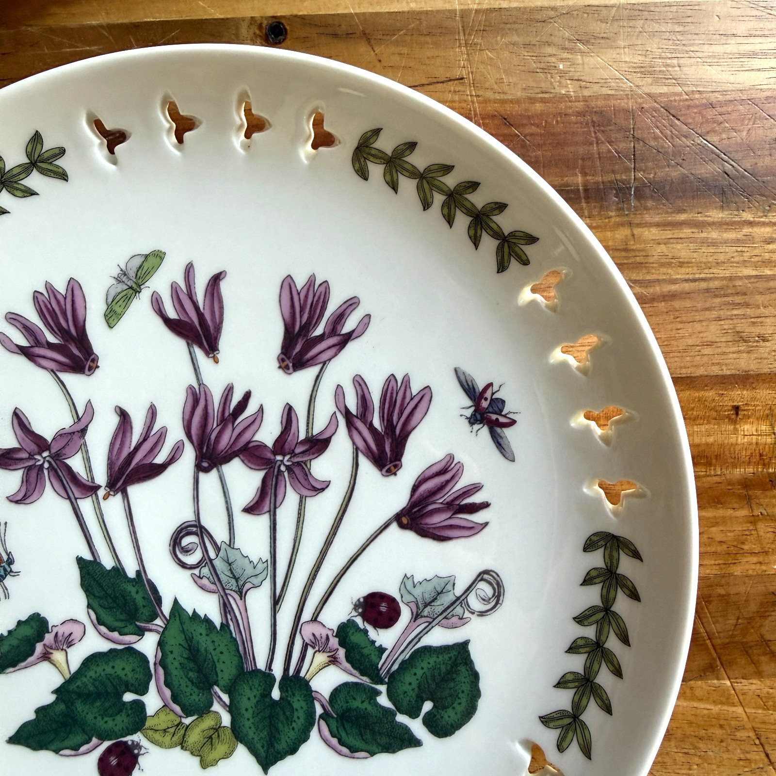 Botanic Garden by Portmeirion Rare Pierced Edge 8.5″ plate-Ivy Leaved Cyclamen