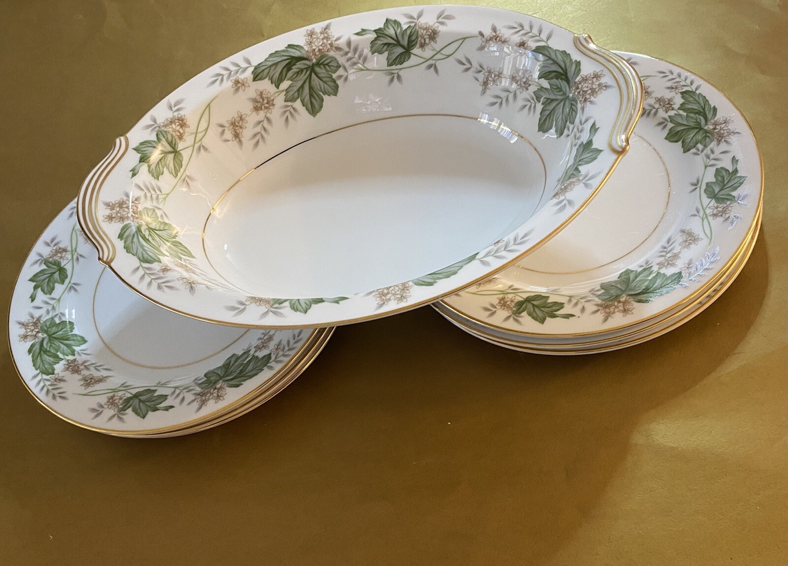NORITAKE CHINA DAPHNE 5312 VEGETABLE BOWL & 6 SALAD DESERT PLATES VINTAGE SET