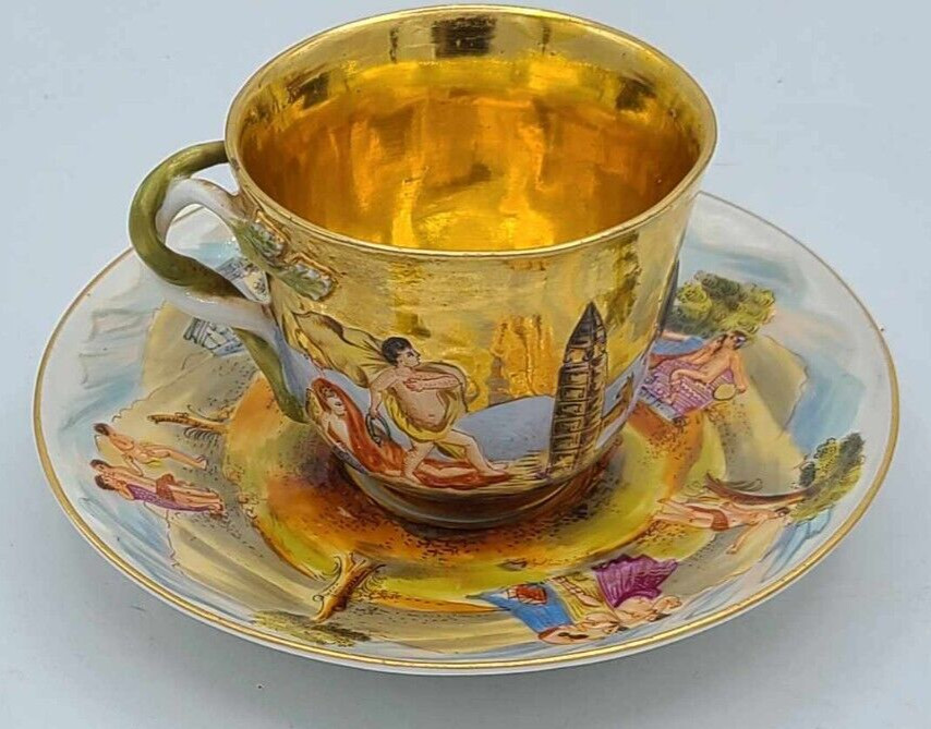 Antique 1800s Richard Ginori Capodimonte Hand Painted Cup & Saucer