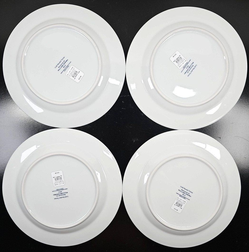 4) Williams Sonoma Gold Banded Tartan Dinner Plates Set Plaid Serving Dishes Lot