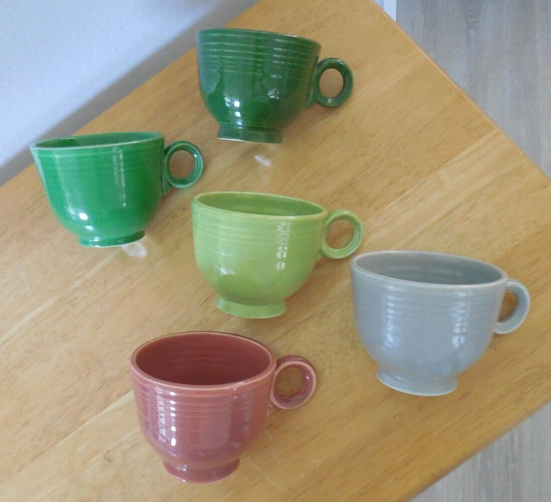 5 Sets of Cups & Saucers, Fiesta 1950s Colors, Fiestaware 1950 to 1959, 10 pcs