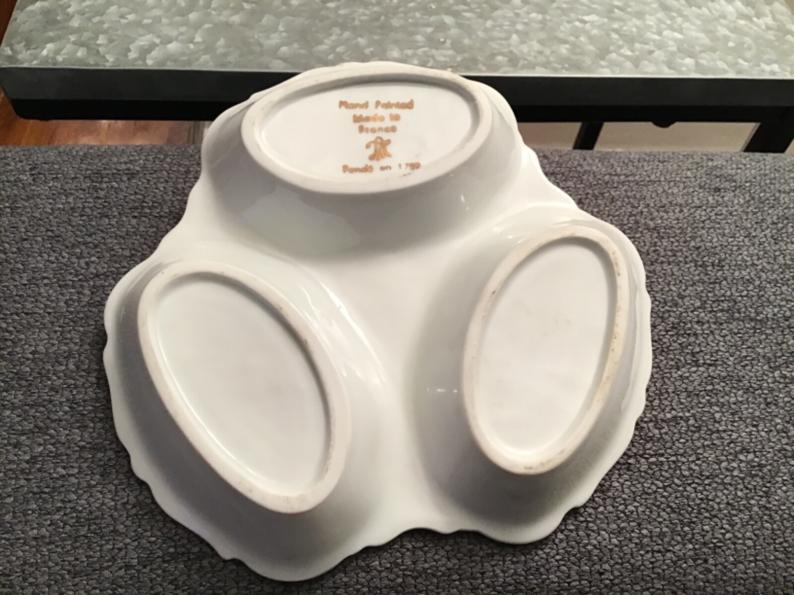 Vintage Fonde en 1789 Gold trim Porcelain Serving Dish Hand Painted in France