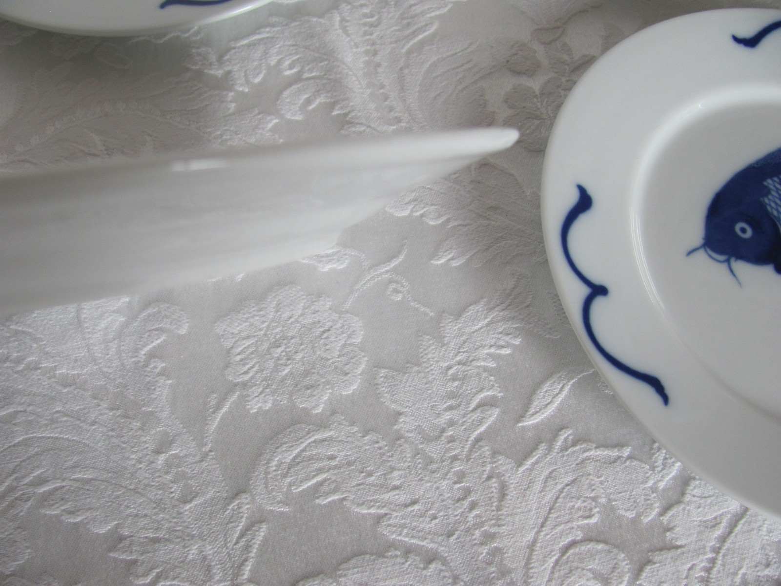 Misty Rose Super White China Blue Koi Fish -7 7/8″ Salad Plates- Set of 4