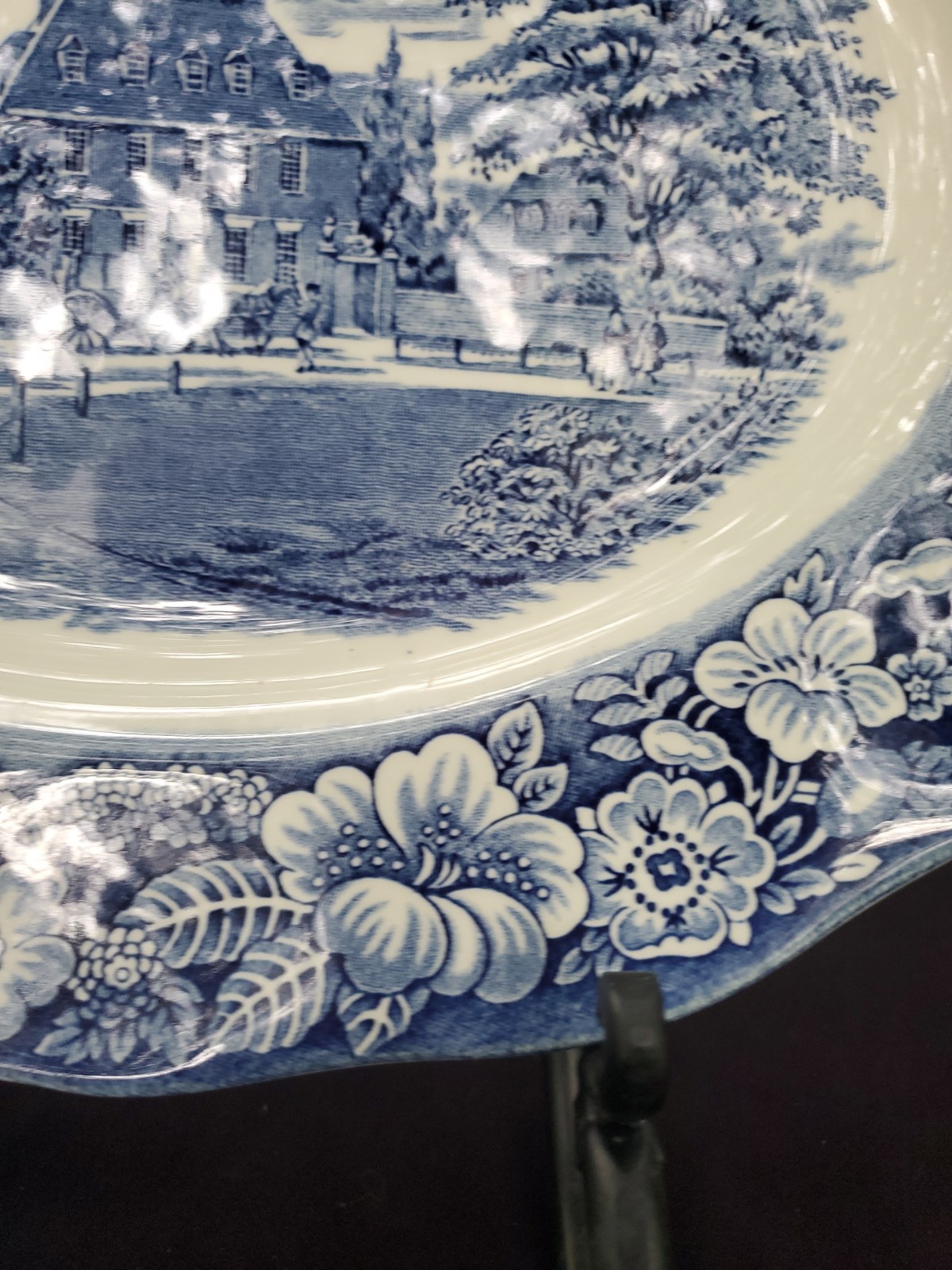 VTG Liberty Blue White Staffordshire Transferware Ironstone Oval Platter 12″