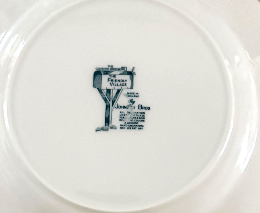 2 Johnson Brothers ,Friendly Village, Covered Bridge, Square Salad Plates-7.1/2″