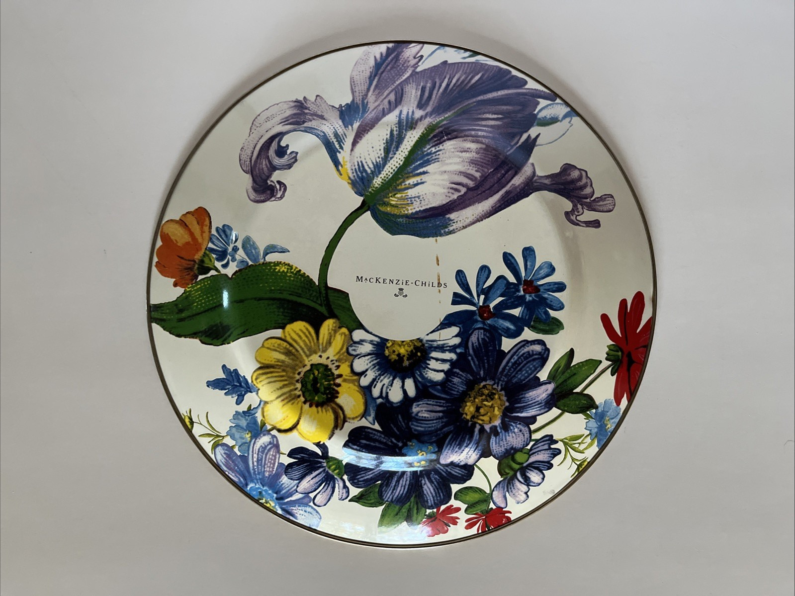Lot Mackenzie Childs 10.25″ white flower market enamel dinner plates