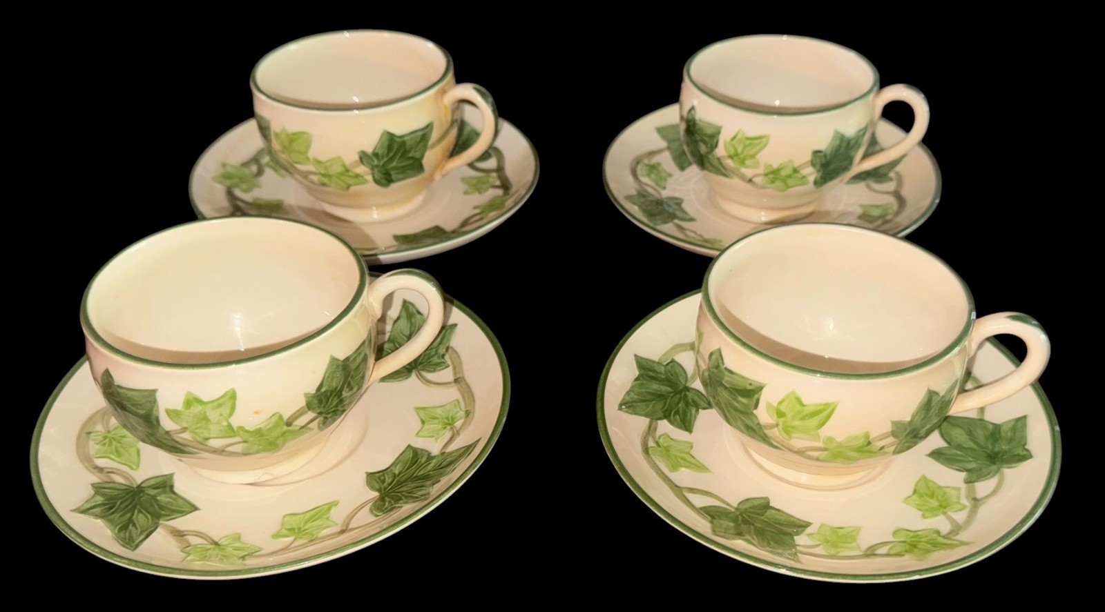 Vtg. Franciscan Ivy China Set of 4 Cups and Saucers w/California Half-Moon Mark