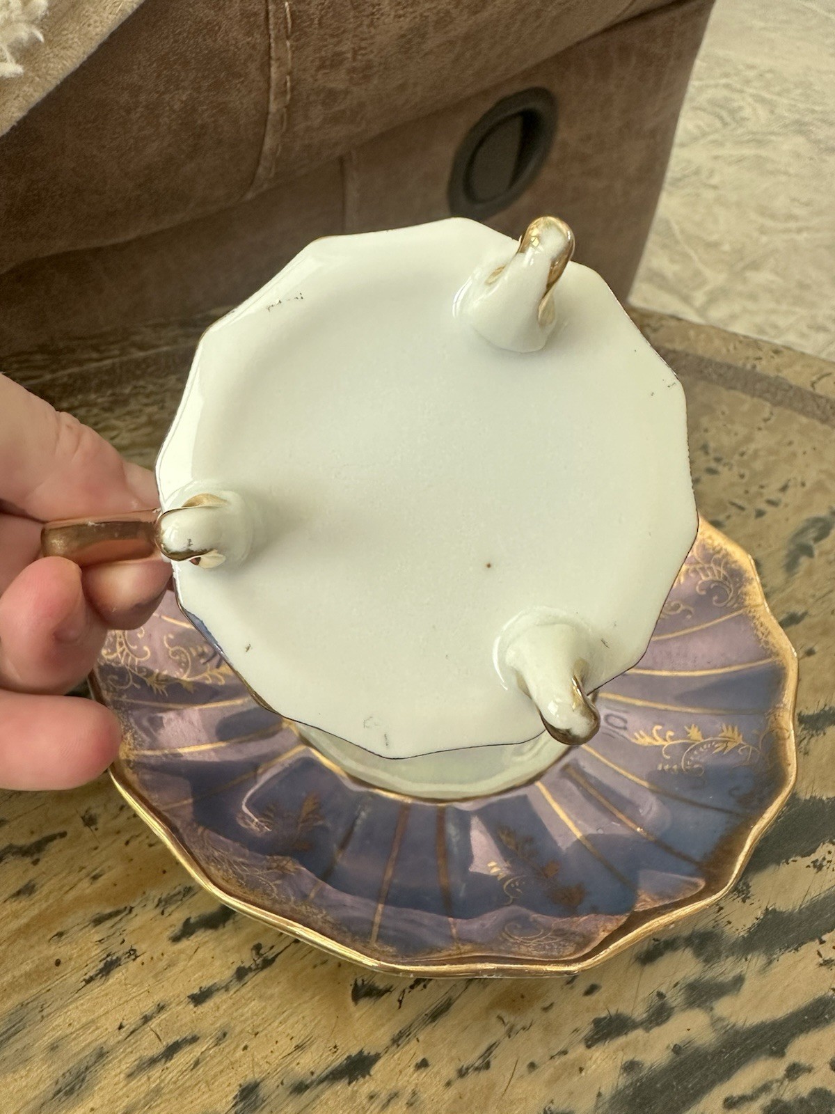 Branco Ceramics Purple White Gold Floral Ceramic Cup & Saucer Set Handle