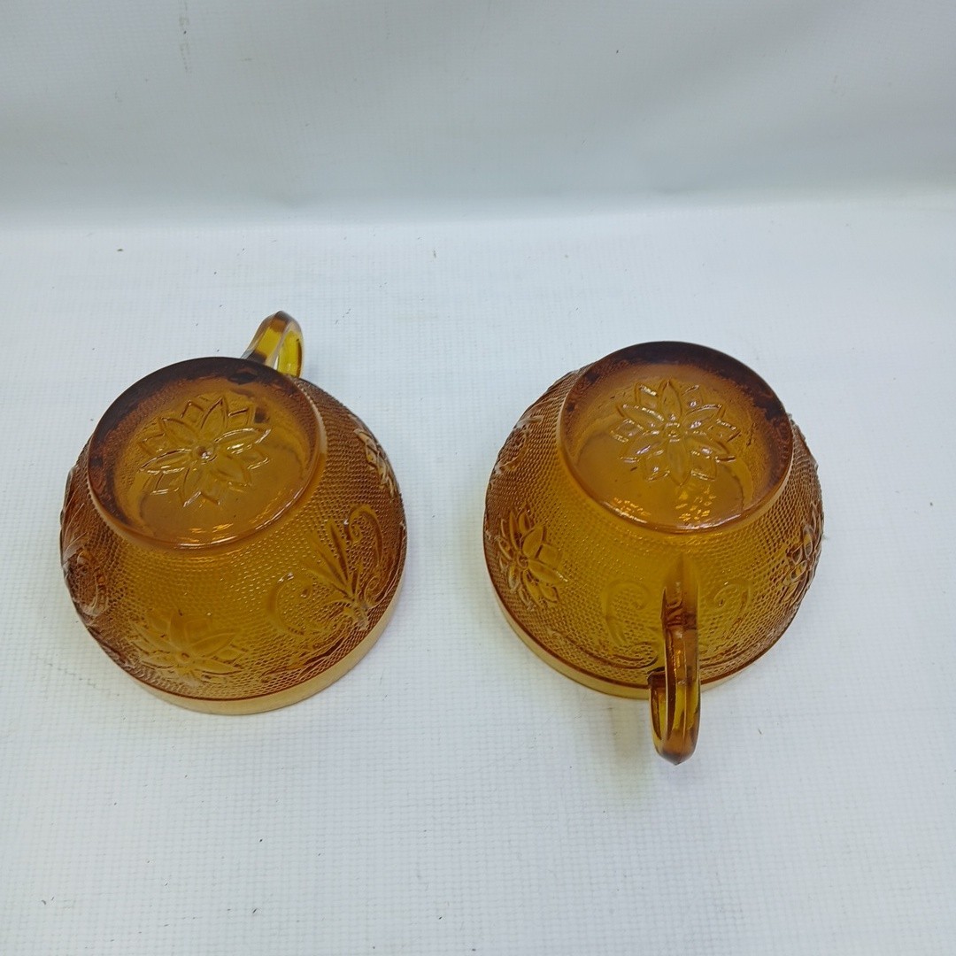 Vintage Indiana Glass AMBER Tiara Sandwich Pattern Lot Of 2 Cups