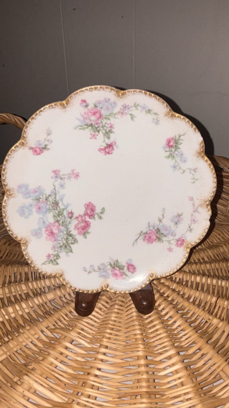 Haviland Limoges Floral Porcelain Plate Round White Pink Green Printed Chipped