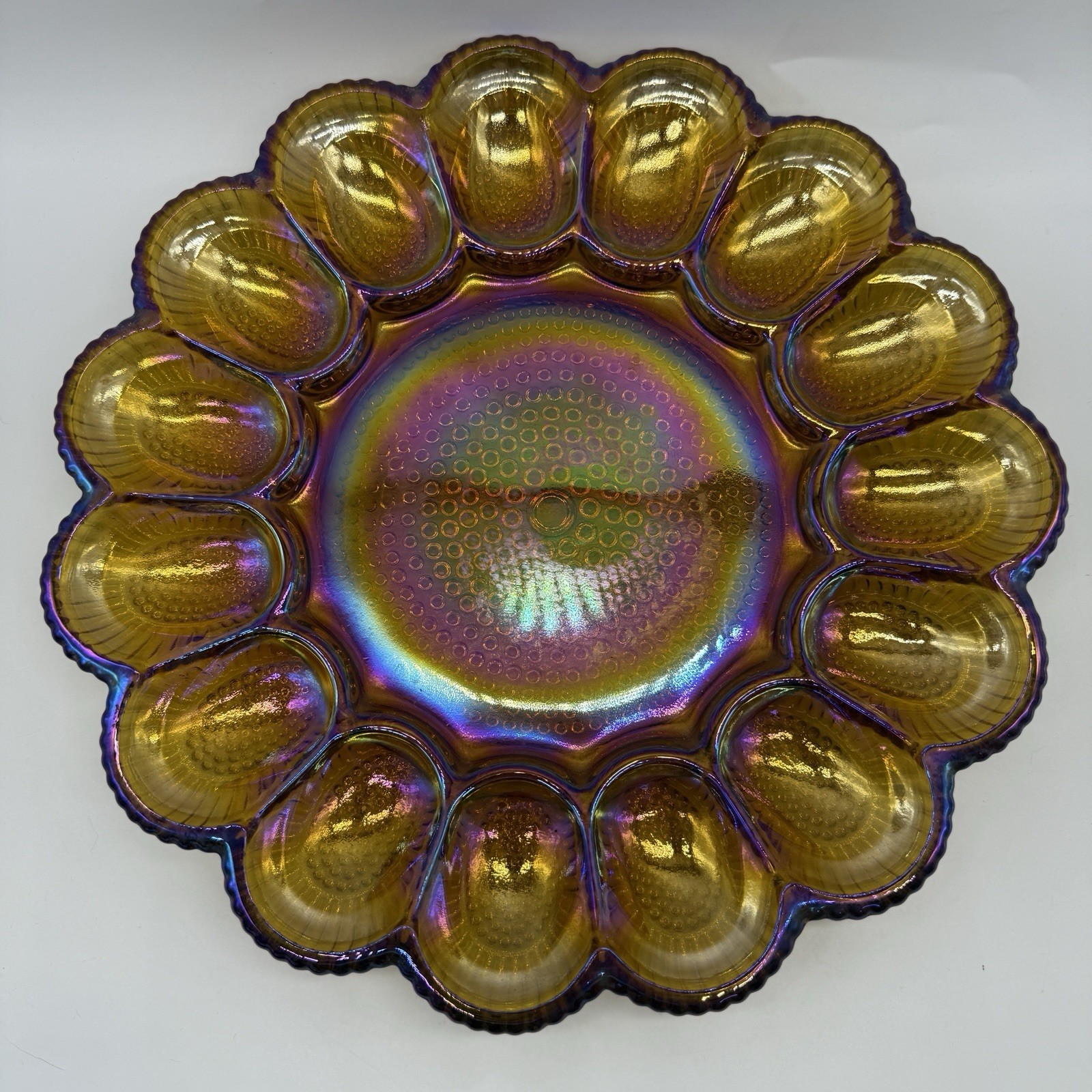 Indiana Glass Marigold Carnival Glass Deviled Egg Plate 11.25″ Vintage