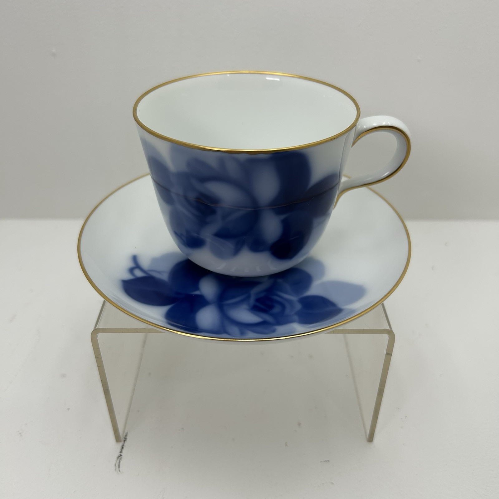 Vintage Okura Art Japan Blue Rose Tea Cup With Saucer China