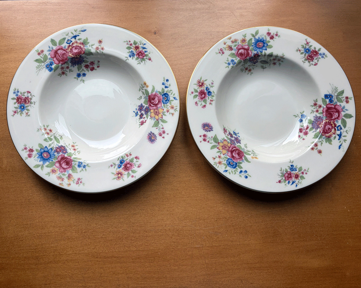 Lenox Aurora 2 rim soup bowls~fine bone china~1936~made in USA~gold rims