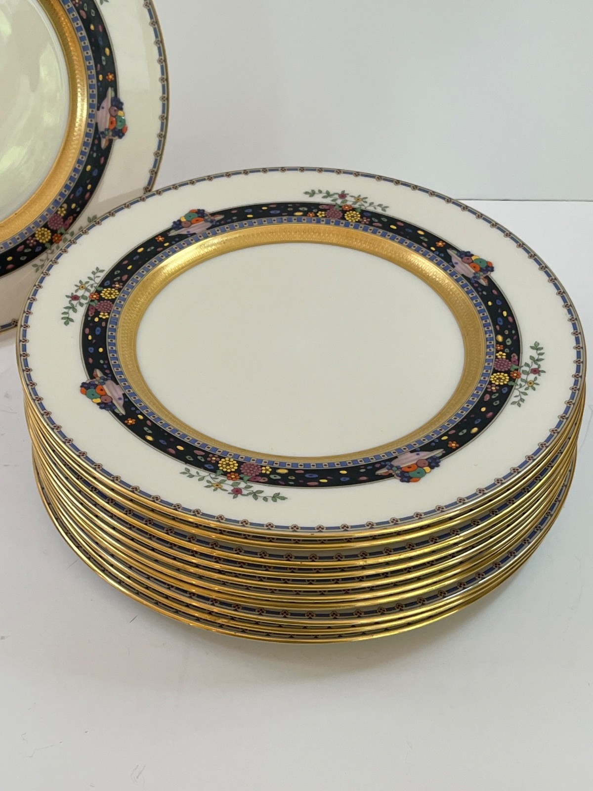 11 Lenox X-54 1830/X-54 Enamel & Gold Encrusted Service Buffet Dinner Plates