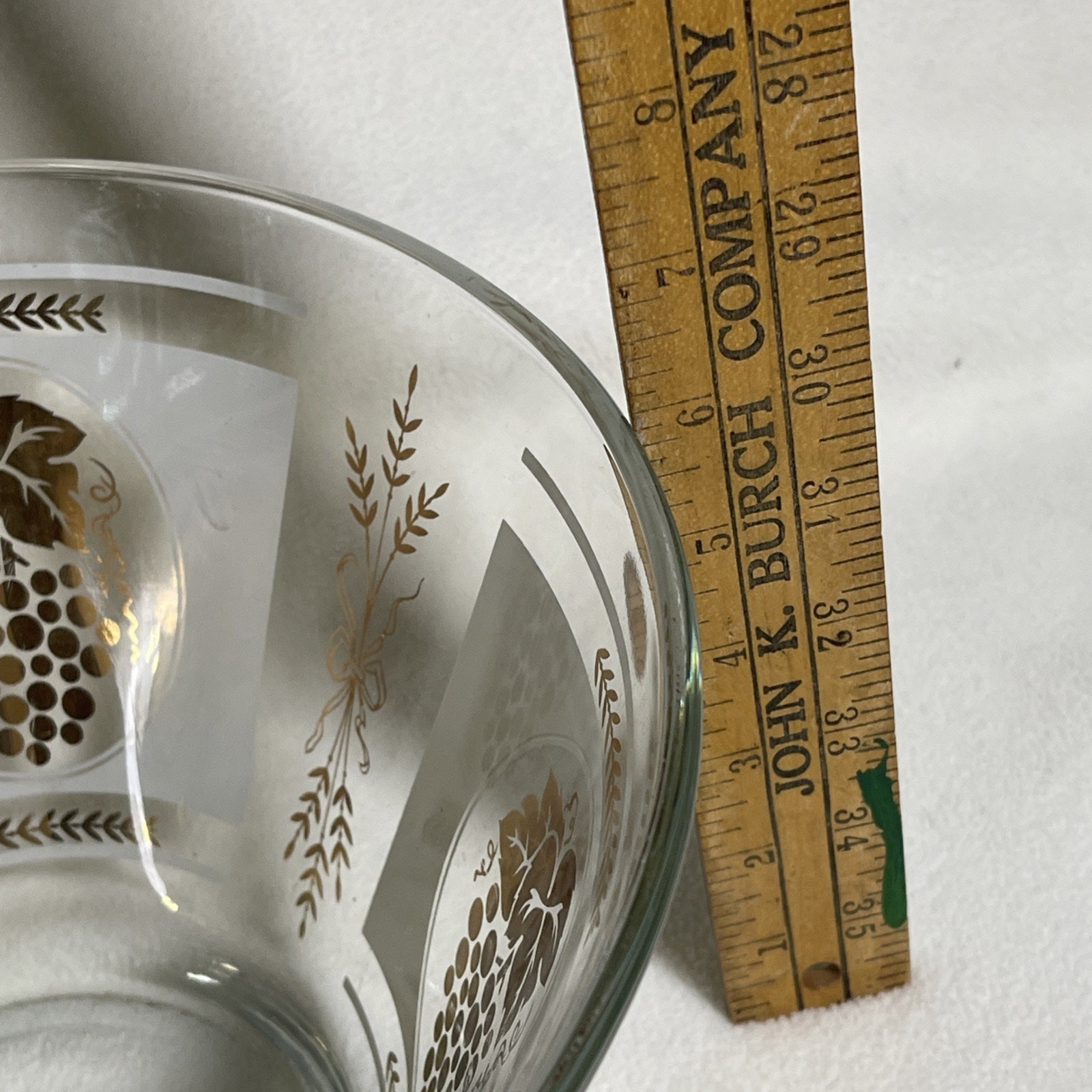 Vintage MCM Hazel Atlas Gold Grapes & Wheat Chip Serving Bowl White Panel