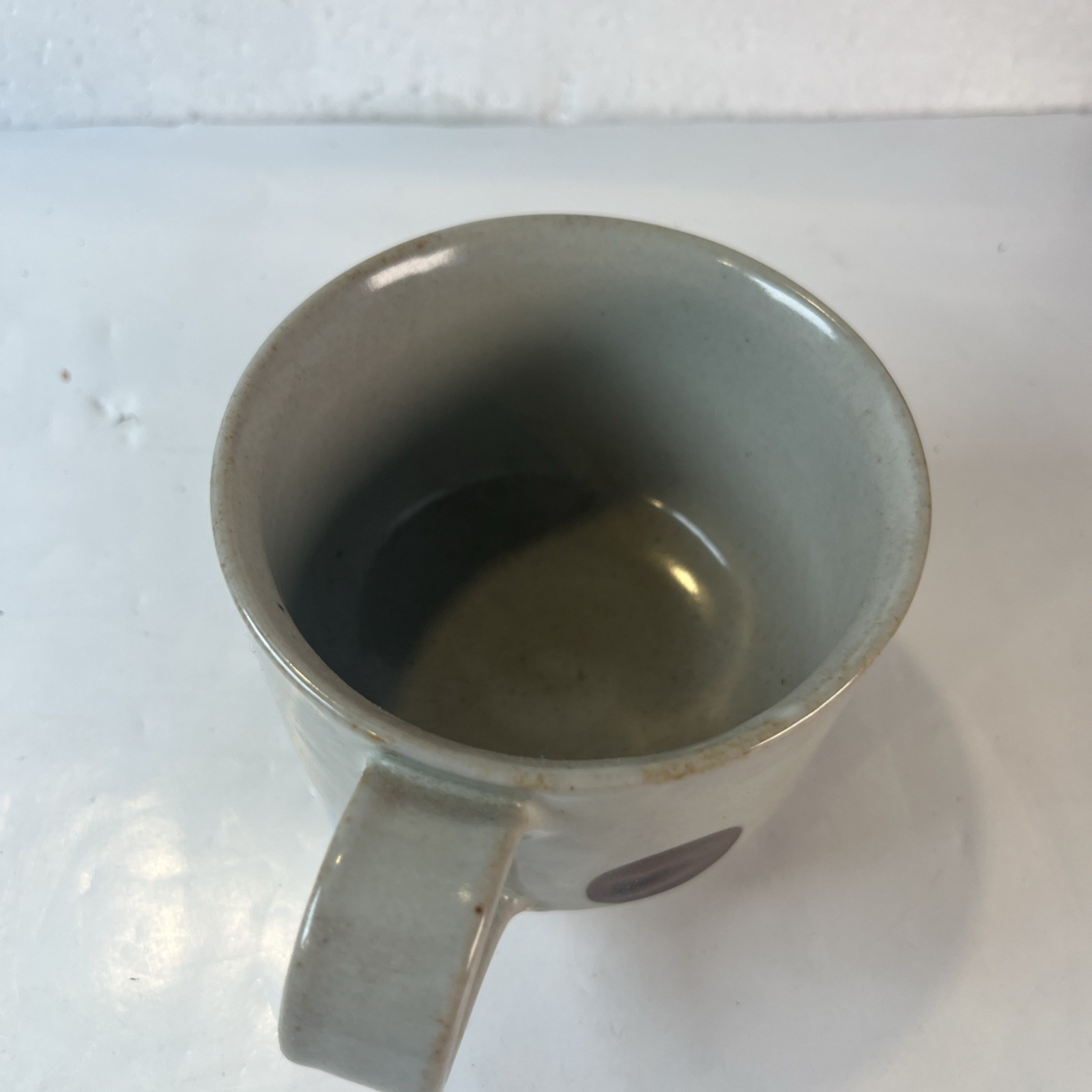 Mid Century Modern Studio Pottery Cup Blue Dot Stoneware Mug USA