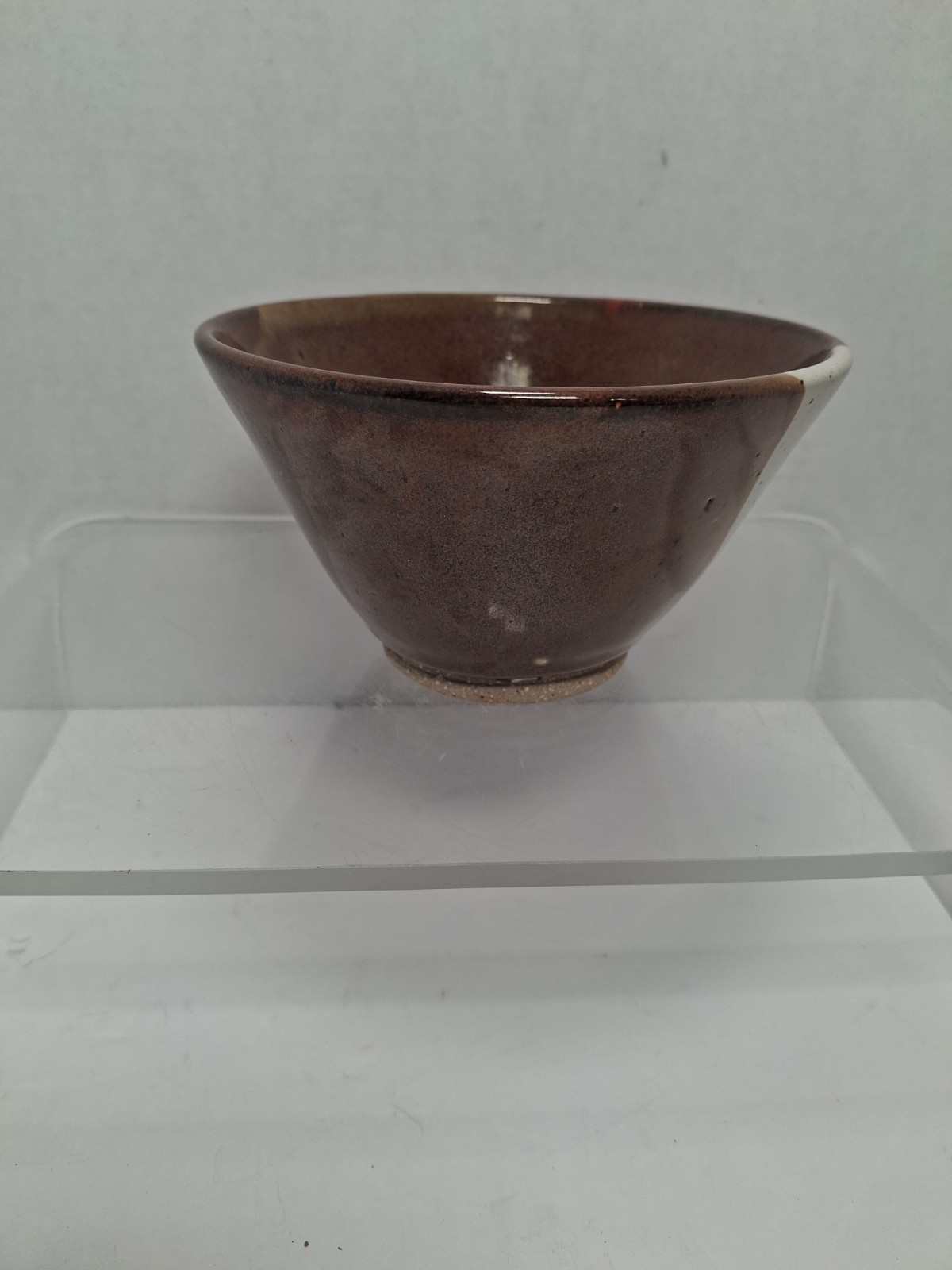Vintage Signed Studio Art Pottery Bowl Mid Century Brown White Asymmetrical…