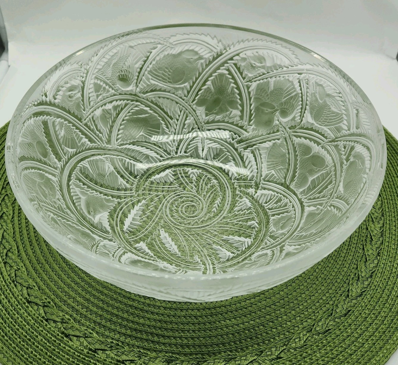 Vtg. Lalique Pinson Frosted Crystal Glass Bowl Birds Frosted Cut Glass No Damag