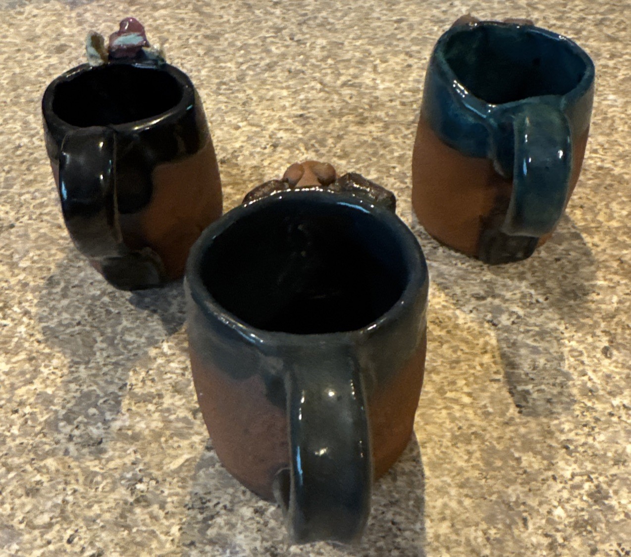 Set of 3 Vintage 1988 Studio Pottery Weirdo Animal Critter Mugs Signed, Read