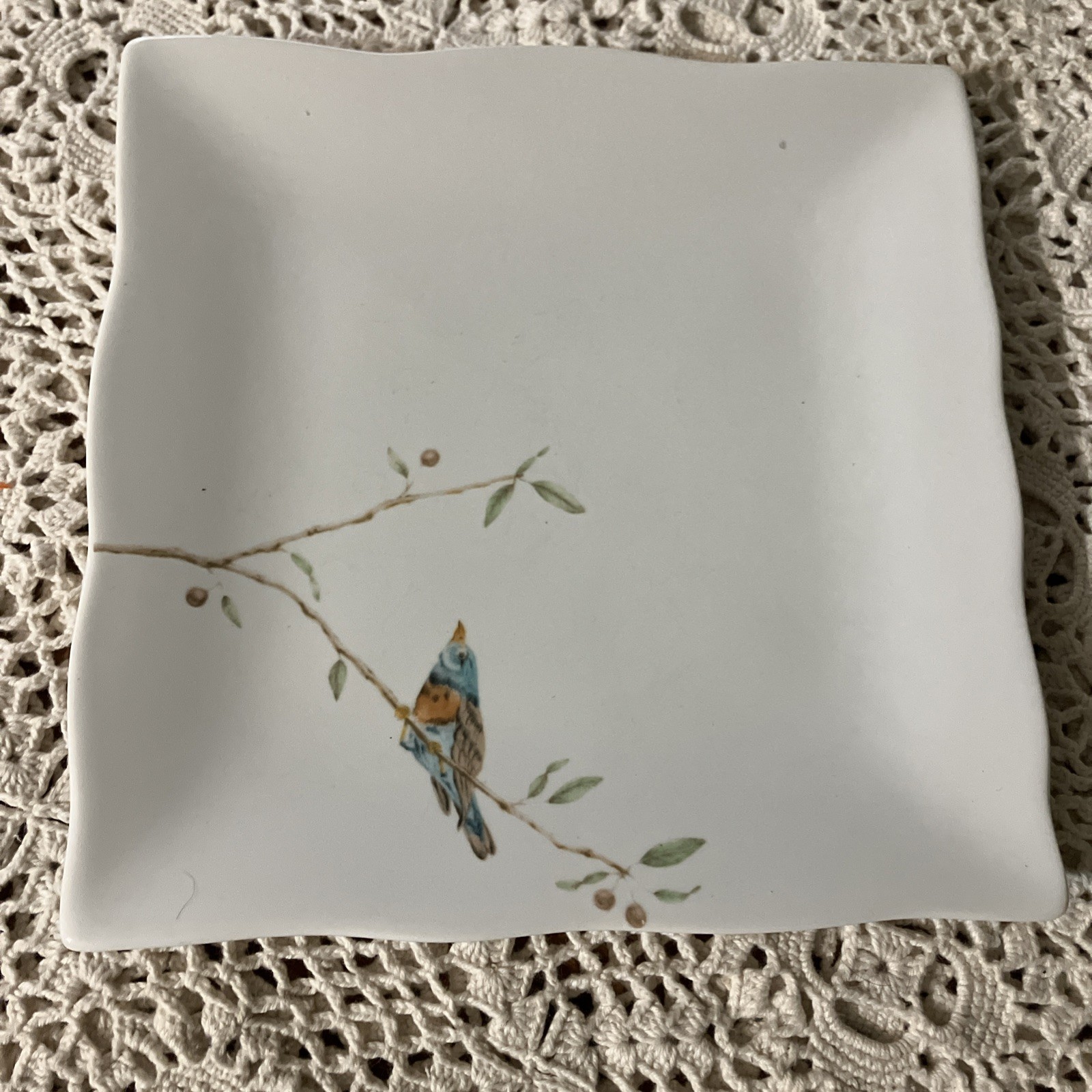 Set Of 2 222 Fifth Fine China “Early Bird” Square Salad/Luncheon Plates EUC