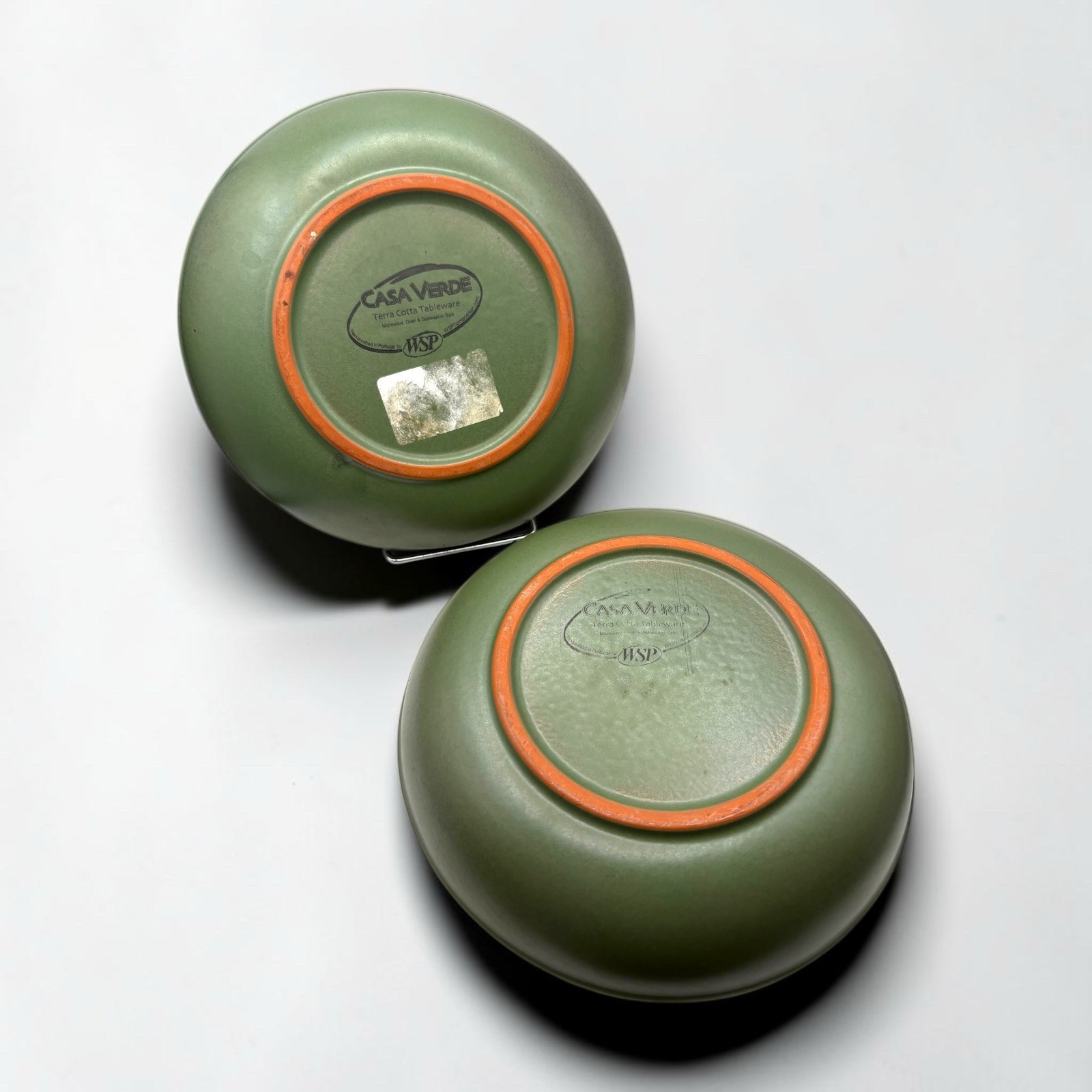 Casa Verde WSP Set Of 2 Stoneware 7.5” Bowls Terracotta w/ Green Glaze EUC HTF