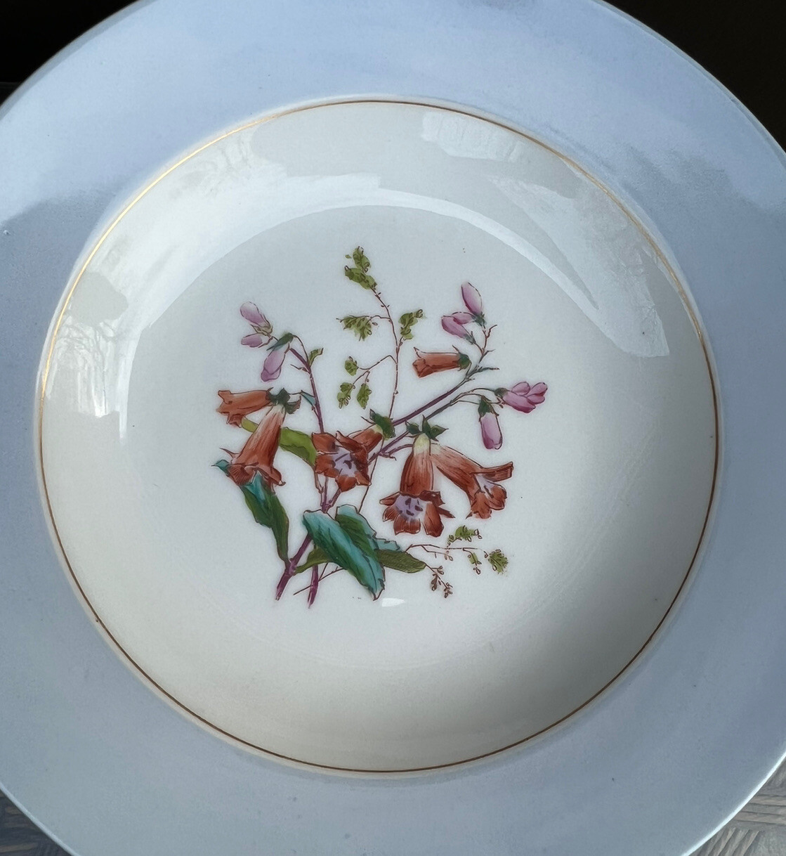 Haviland & Co Set of 4 Soup Bowls Blue Rim Floral Pattern Limoges France