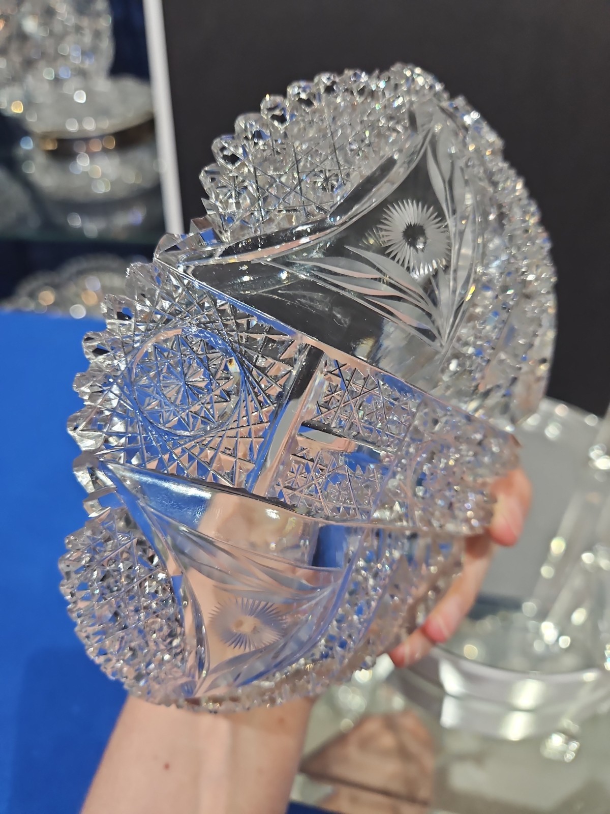 7″ Bowl American Brilliant Period Cut Glass Crystal Clark Signed “Chippendale”